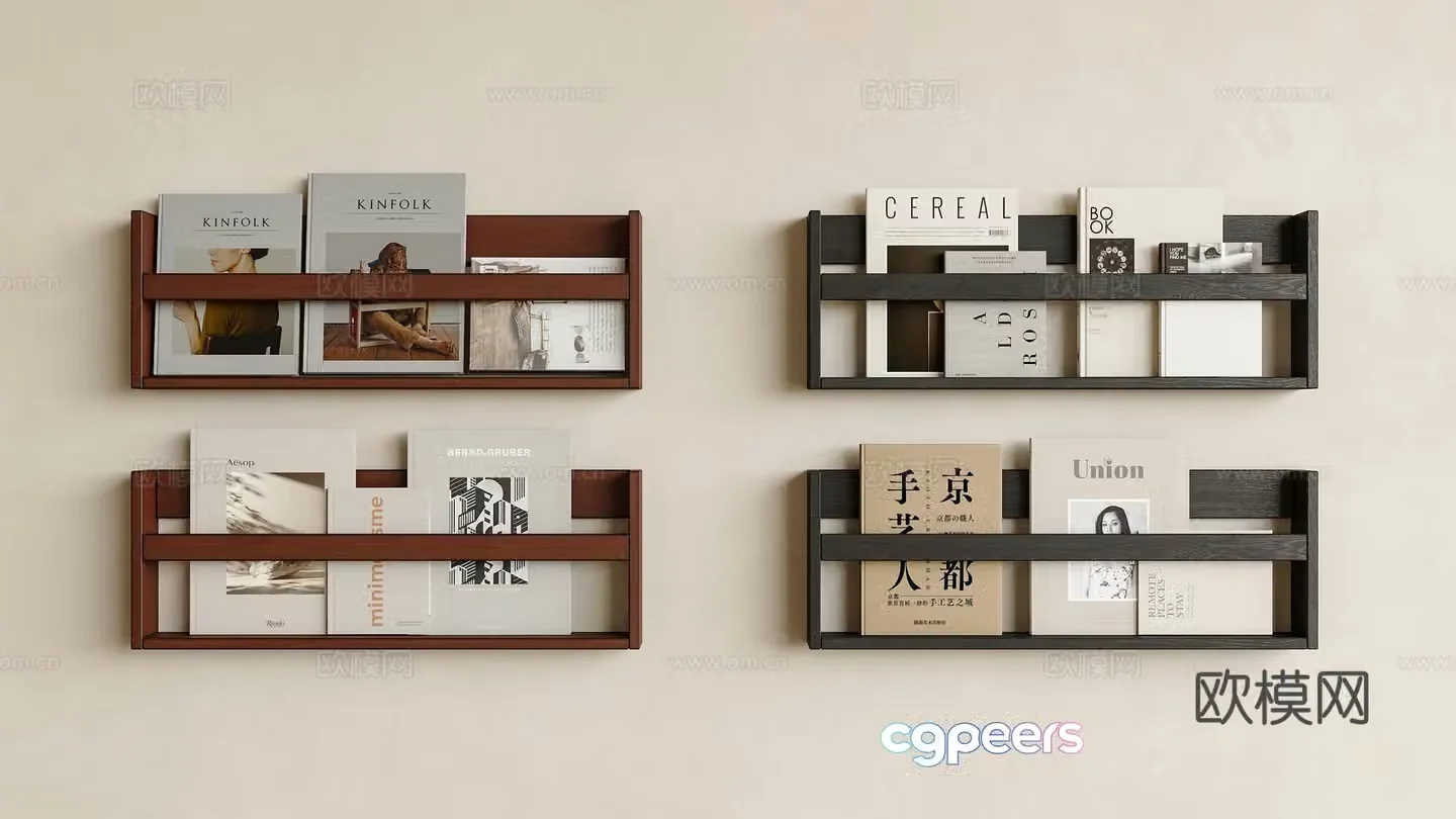 Modern medieval bookshelf wall-mounted bookshelf storage shelf wall-mounted magazine shelf books and magazines wall-mounted 3D model