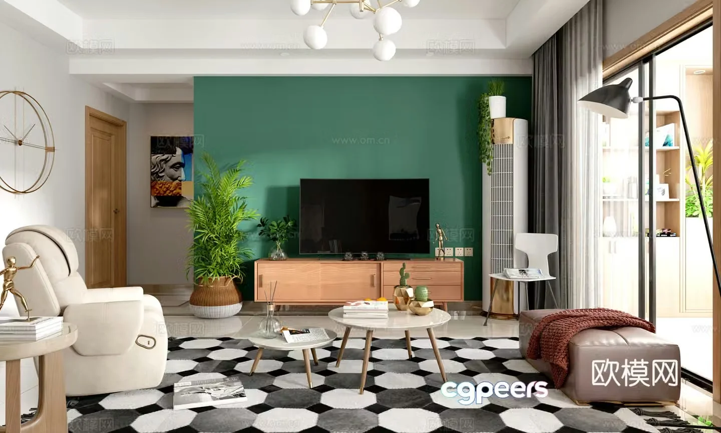 Nordic style modern style living and dining room 3d model