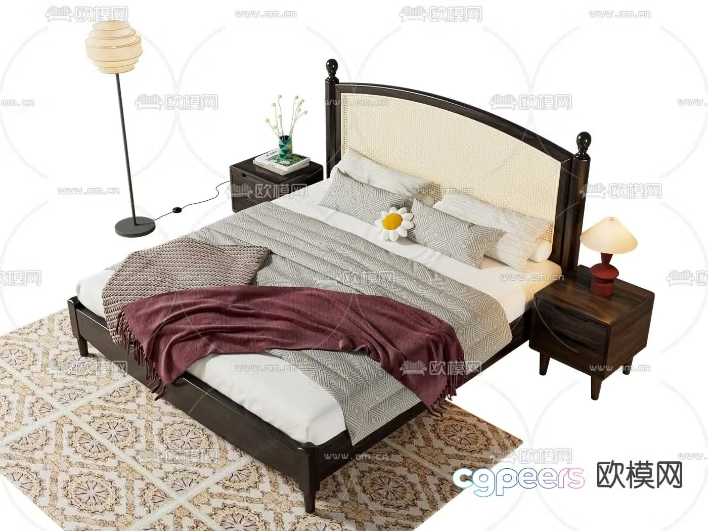 Medieval style double bed 3d model