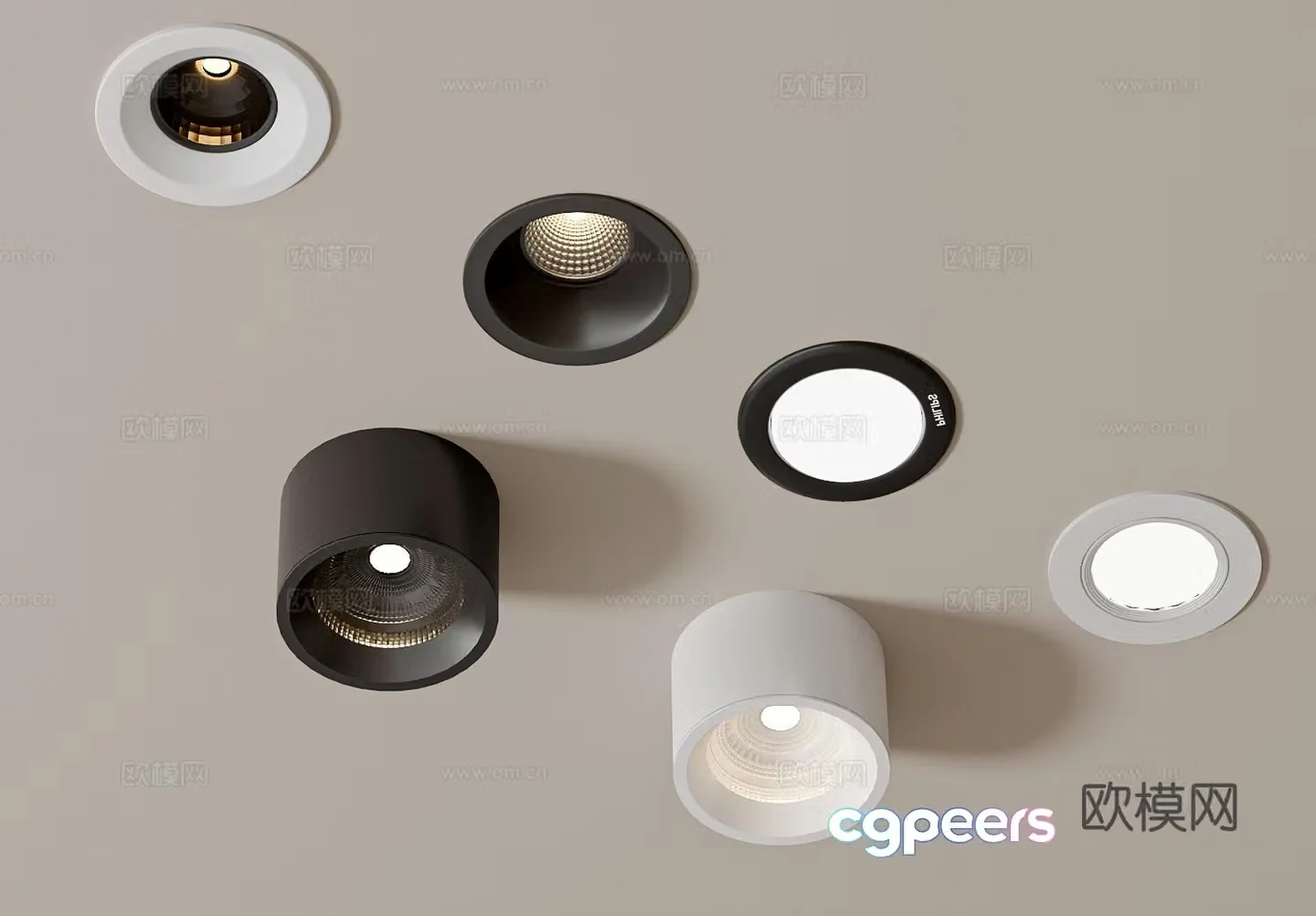 Modern downlight spotlight combination Recessed downlight spotlights Surface mounted downlight 3D model
