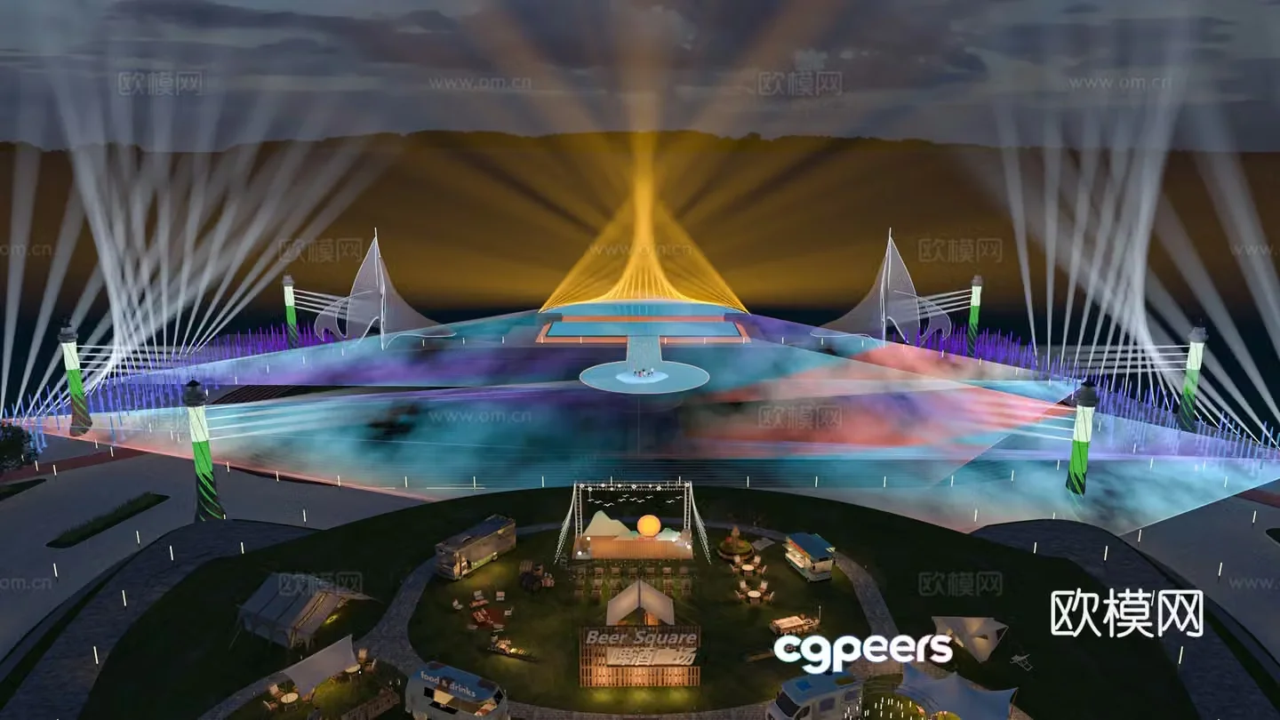 light show square square light show laser light beam light camping night market stall 3d model