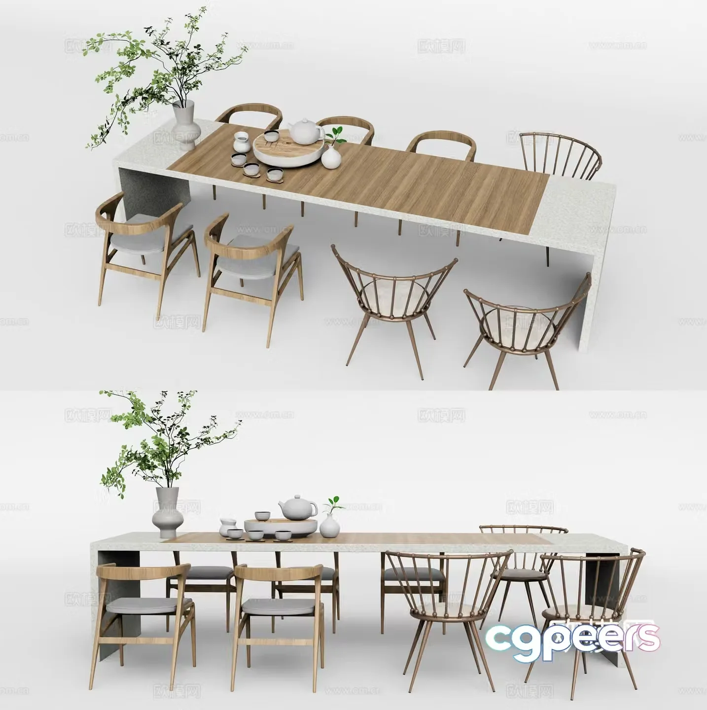 Modern tea table and chair long table and chair 3d model