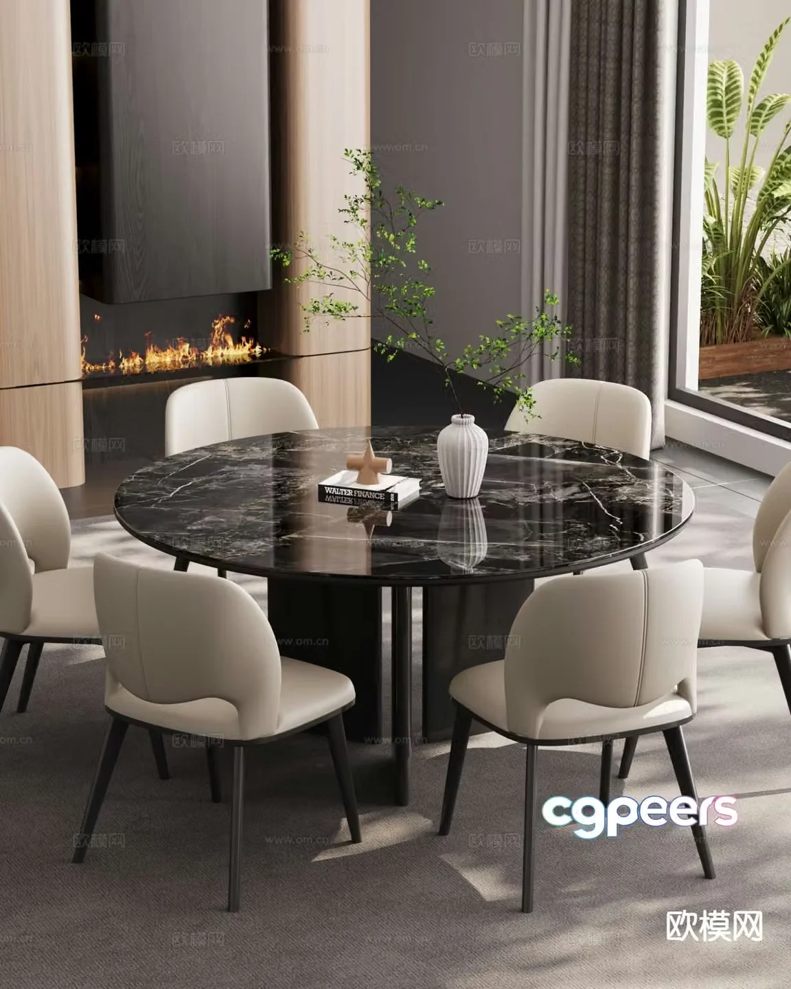 Italian dining table and chairs round dining table 3d model