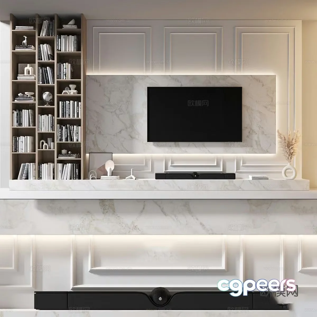 Modern light luxury TV background wall 3d model