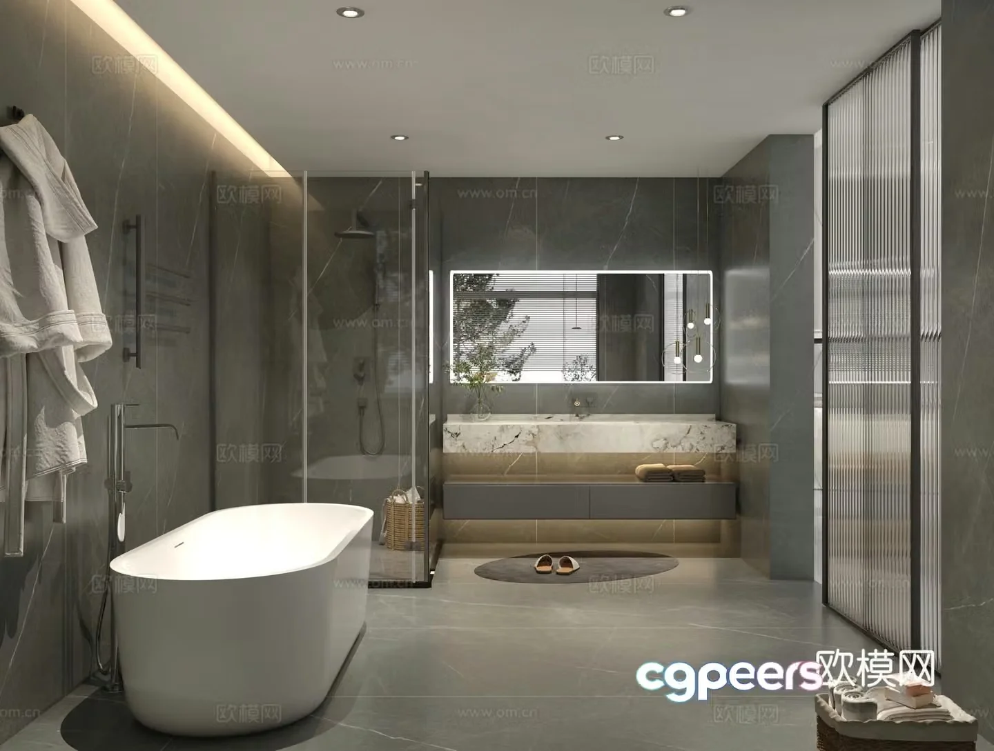 Modern bathroom Bathroom Bathroom Cabinet Toilet Shower Partition Bathtub 3D Model