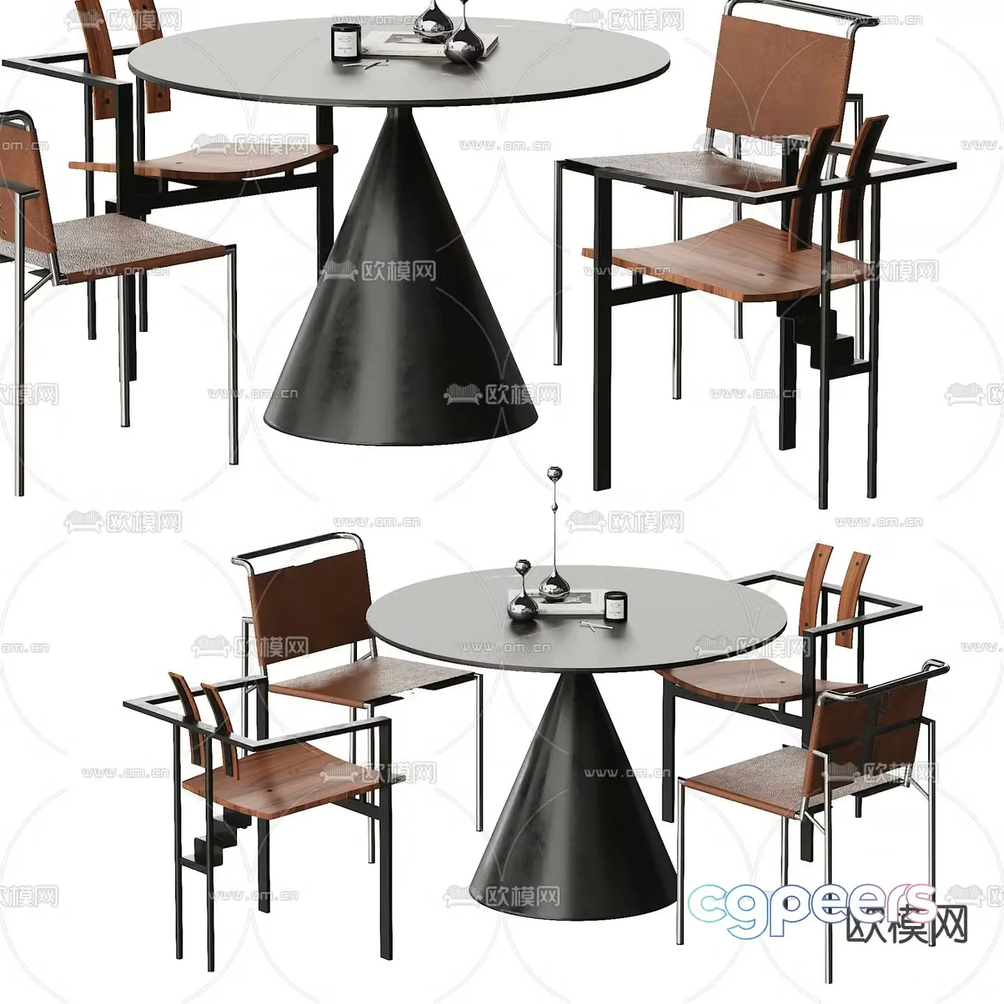 Medieval style dining table and chairs round dining table 3D model