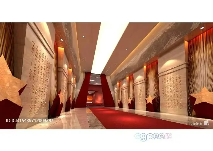 Long Hallway With Red Carpet 3D Model – 701 – VRAY Render