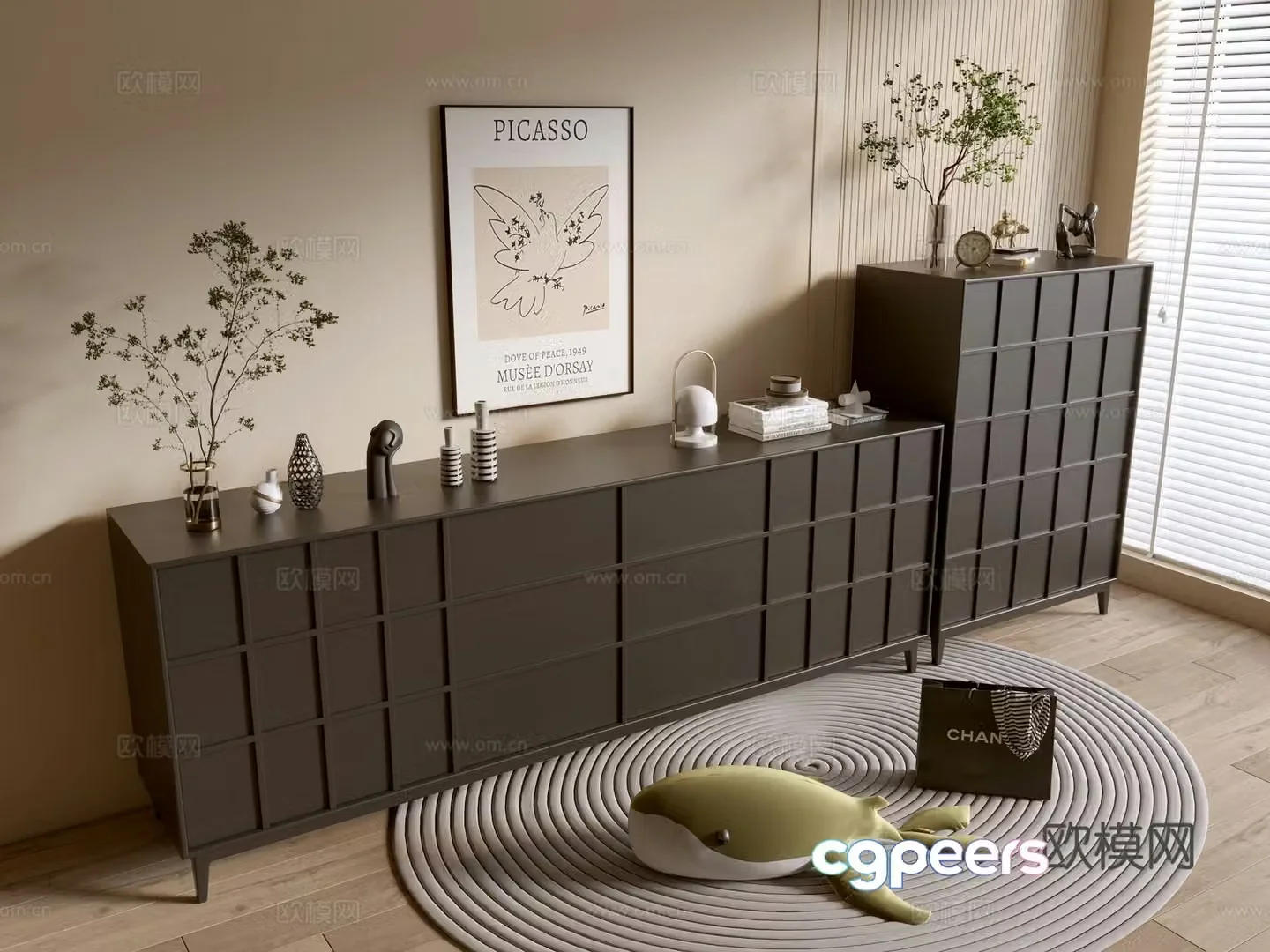 Modern black cabinet side cabinet chest of cabinets low cabinet whole cabinet side cabinet balcony cabinet storage cabinet 3d model