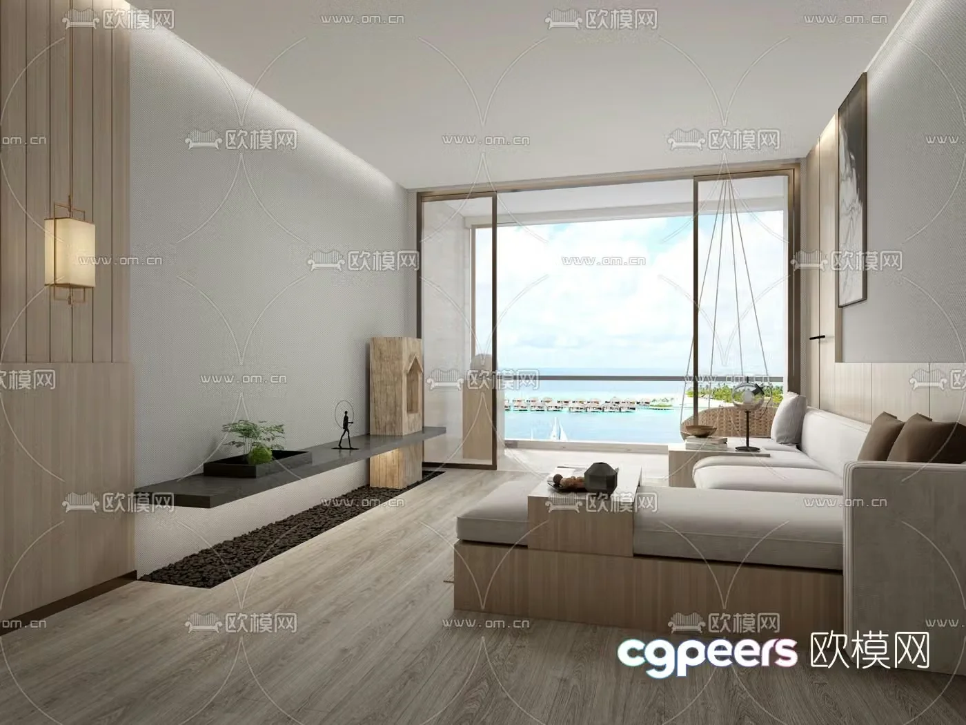 Modern resort hotel room suite 3d model