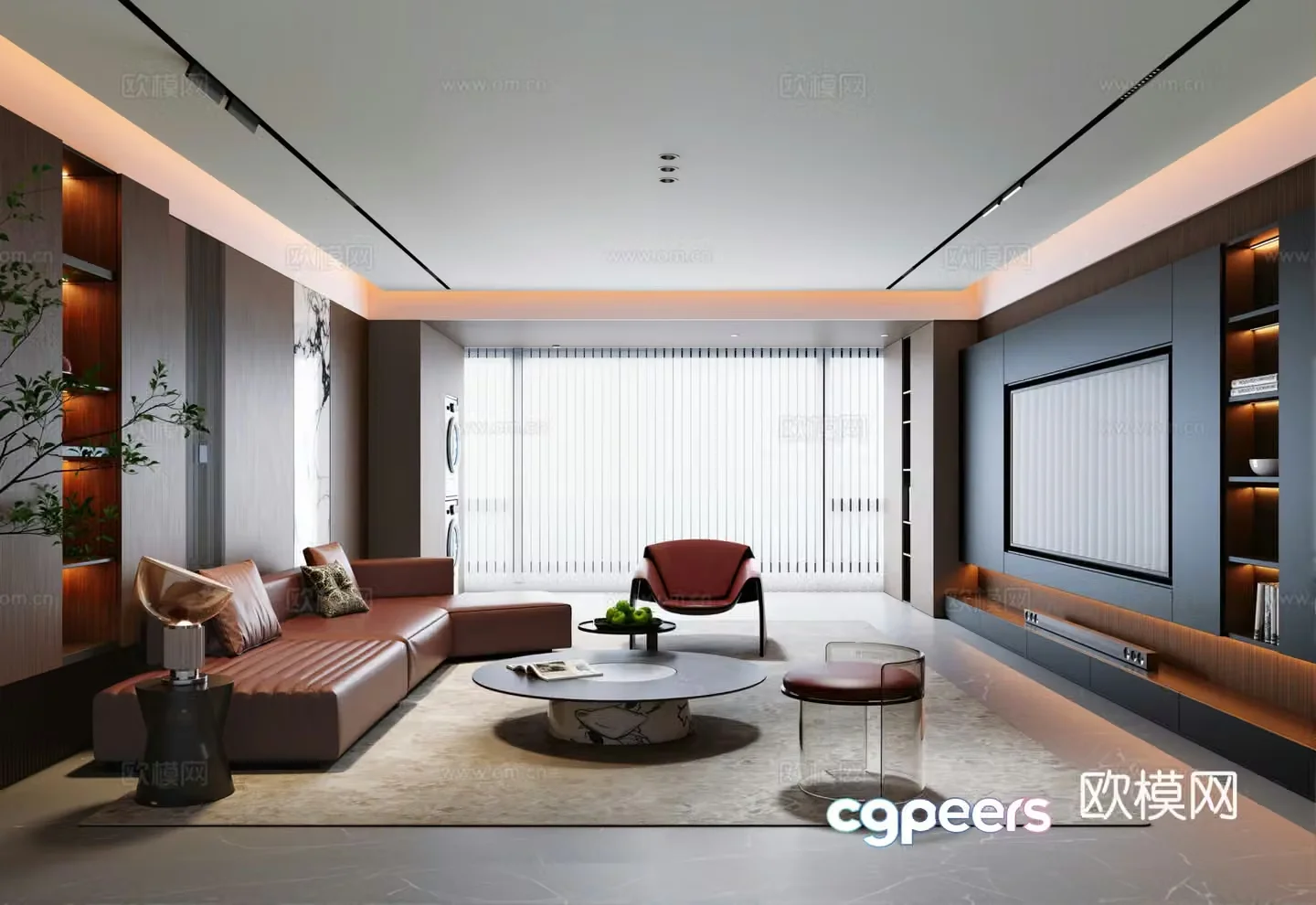 Modern Italian living room TV background wall Sofa background wall Sofa coffee table combination Refrigerator cabinet 3D model