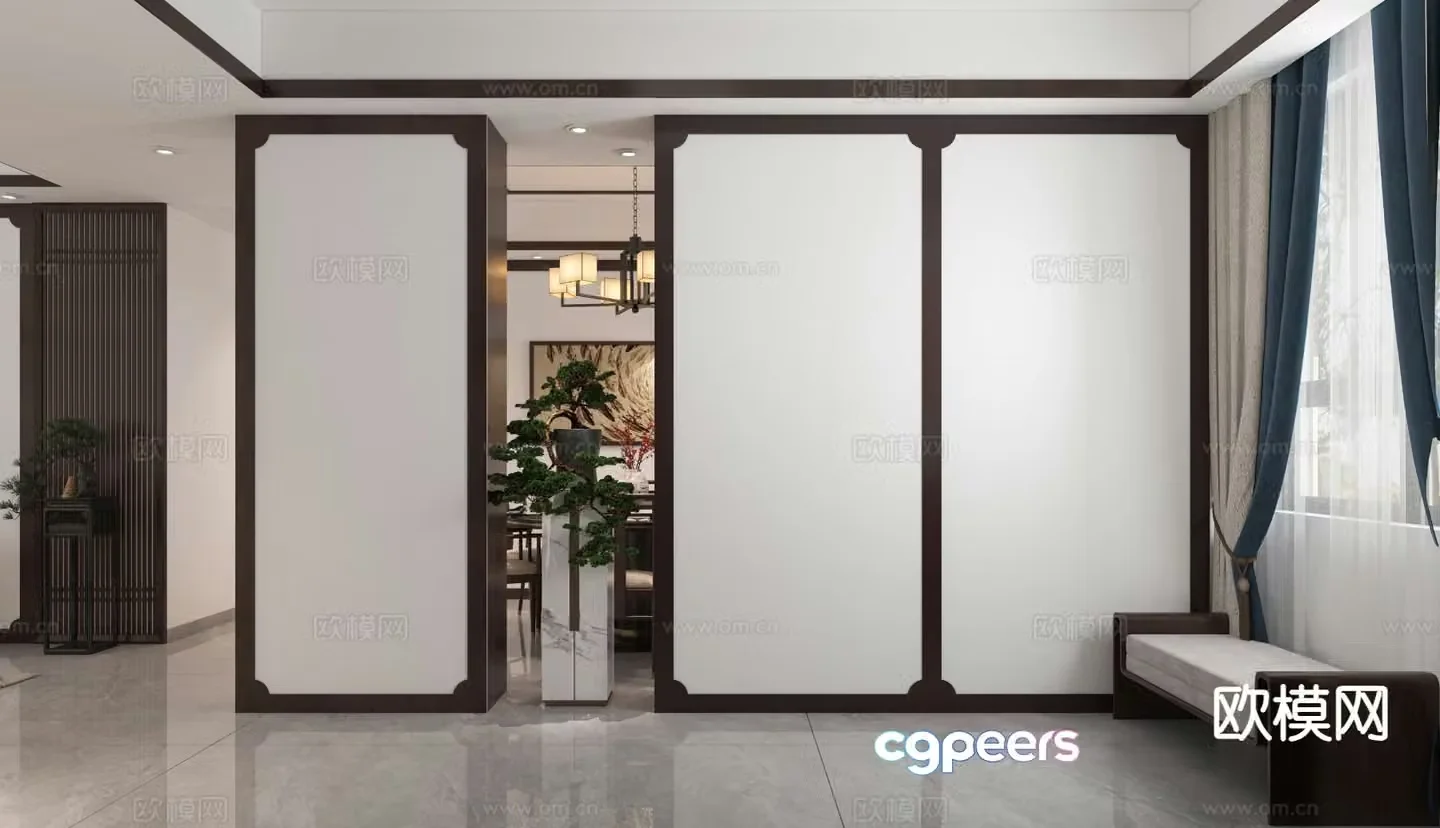 New Chinese style entrance partition entrance hall aisle 3D model