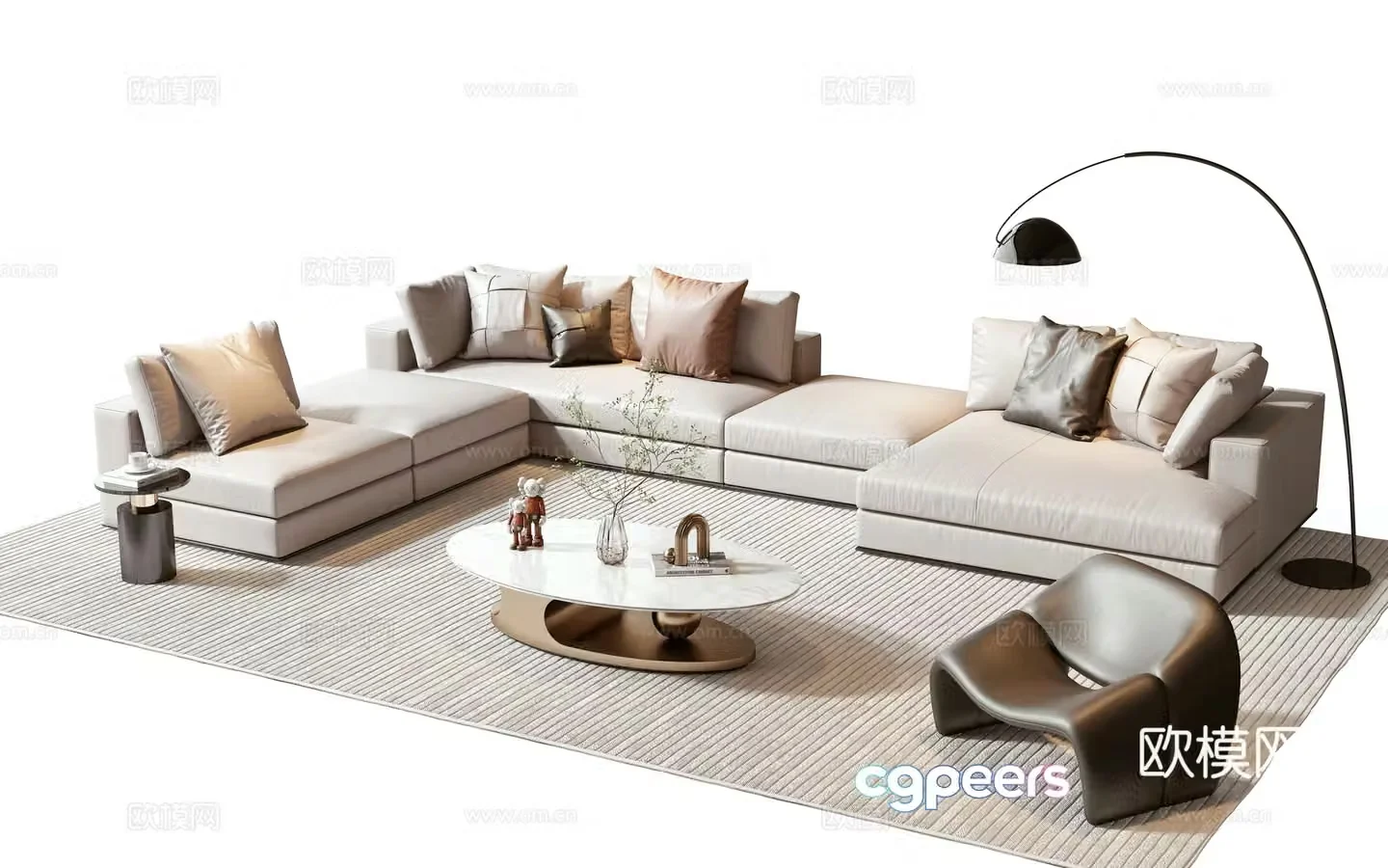 Minotti modern sofa coffee table combination 3D model