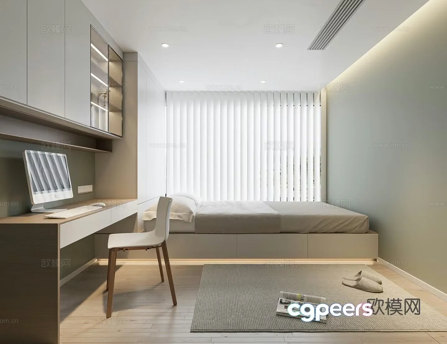 Modern bedroom accessories leisure chair writing desk shape ceiling without owner lamp 3d model