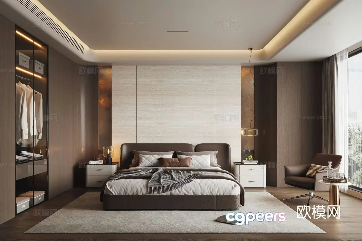 Modern Italian light luxury bedroom 3D model