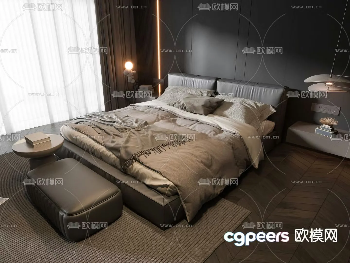 Modern double bed 3d model