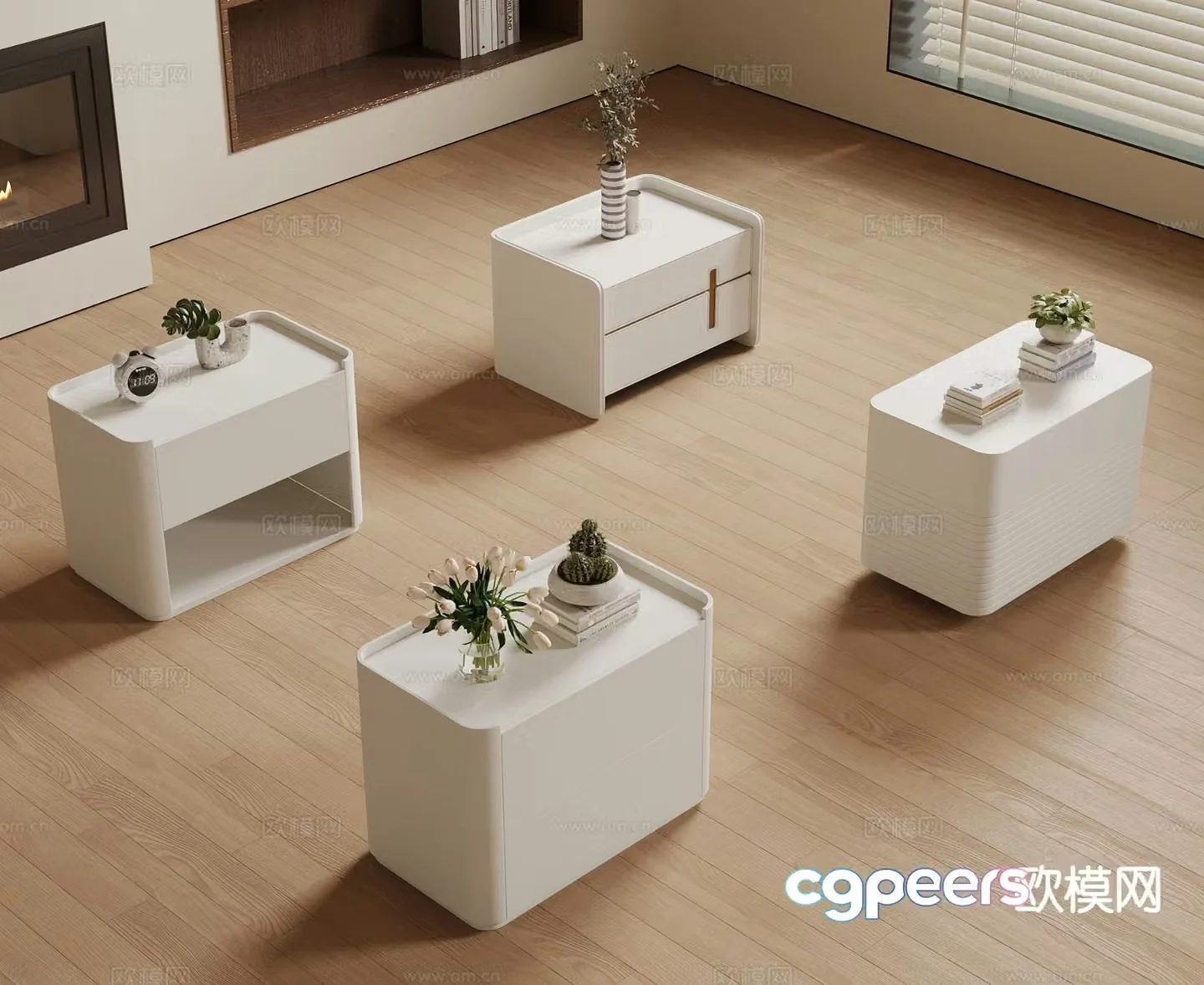 Cream style bedside table 3d model