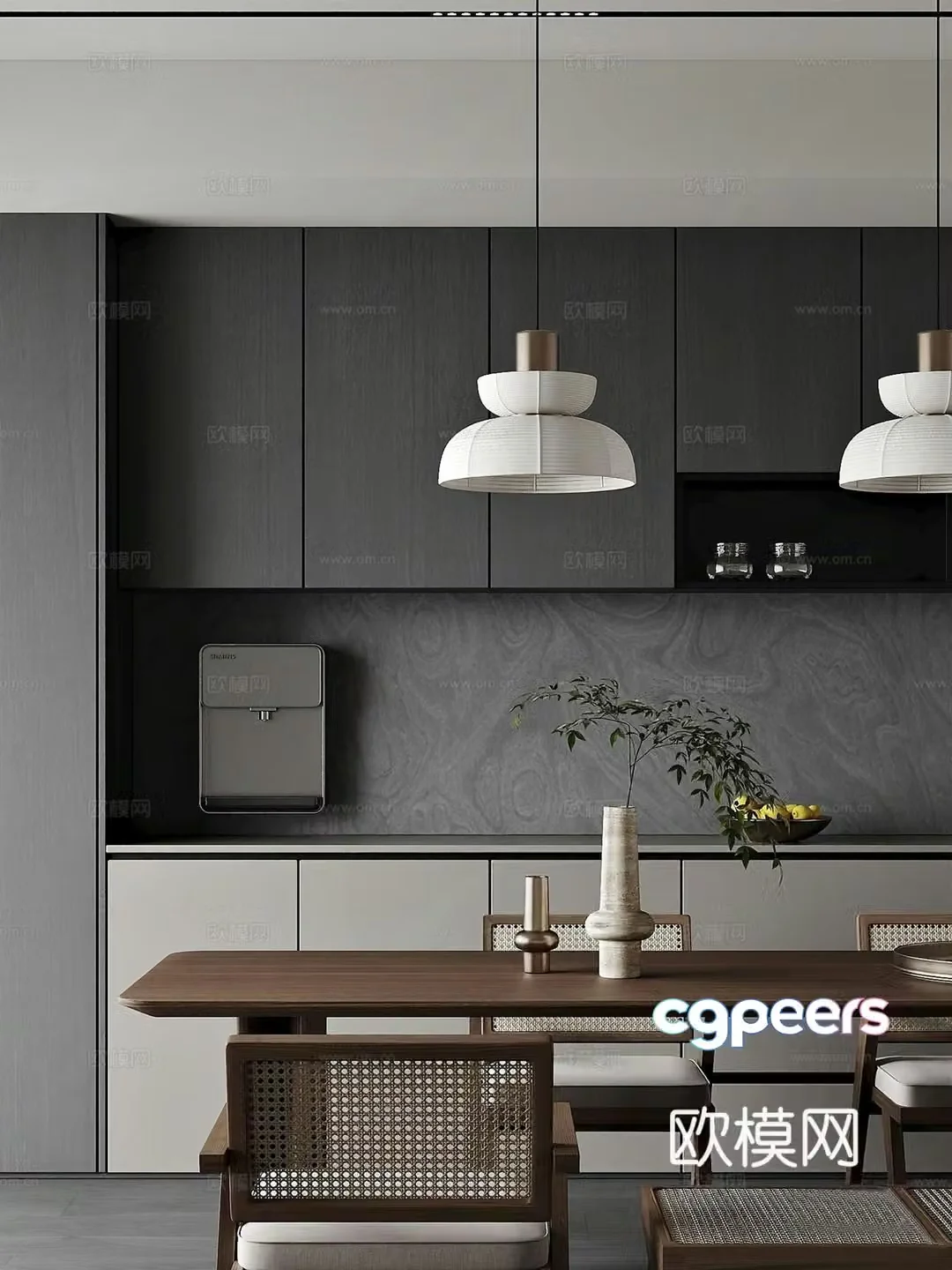Modern minimalist home restaurant_Open restaurant_Green restaurant_Dark restaurant_Villa restaurant 3D model