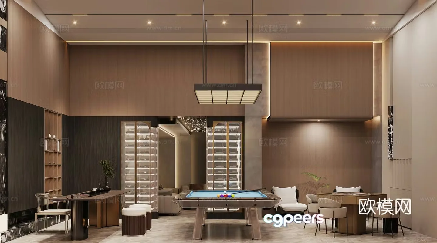 Modern villa basement entertainment room 3d model