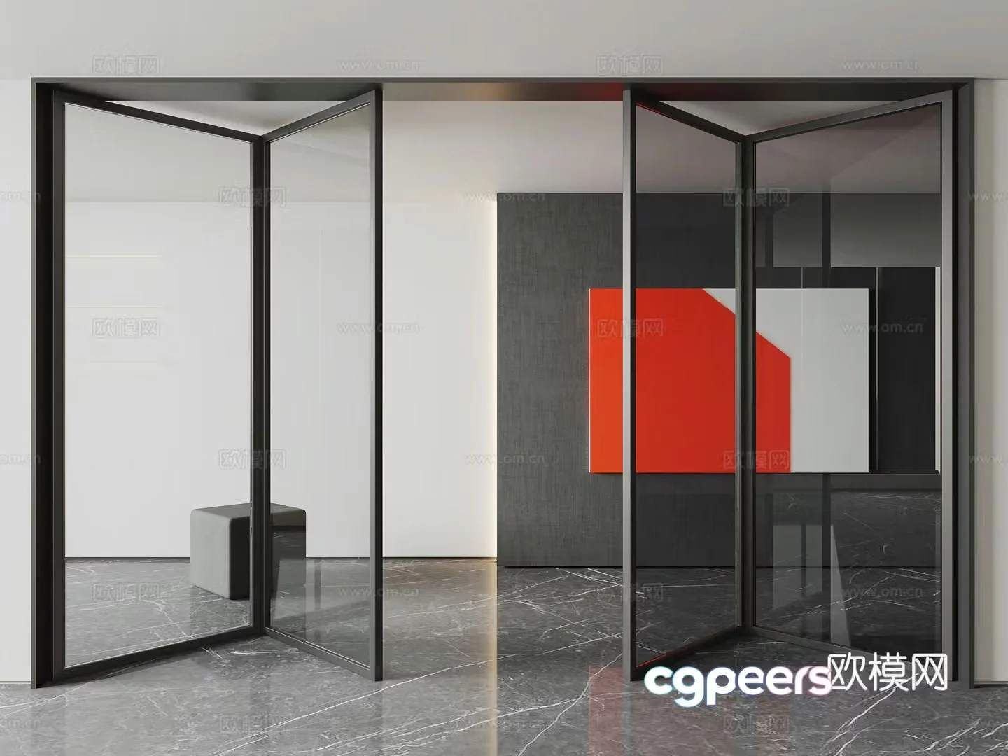 Modern glass sliding door folding door 3d model