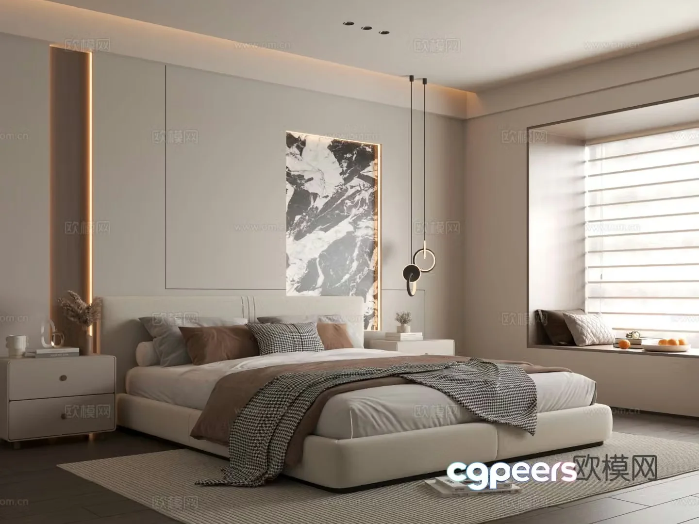 Modern bedroom Simple bedroom Bedroom Bedding combination Bedroom background wall 3d model