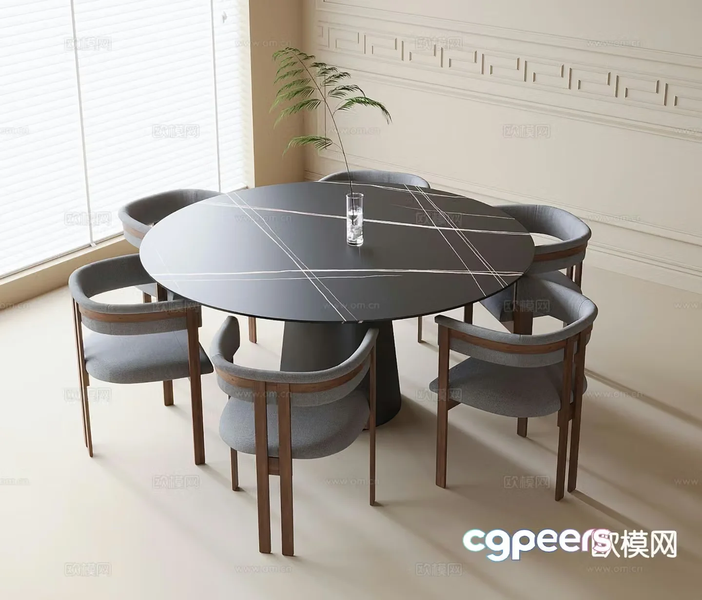Modern dining table and chairs round dining table 3d model
