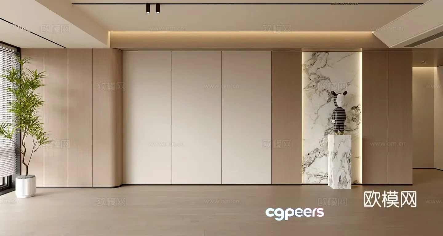 Living room sofa background wall modern simple living room light luxury background wall balcony cabinet sofa background wall 3d model