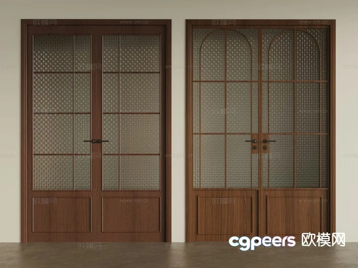 Medium style double-open door Arched door Glass door 3D model