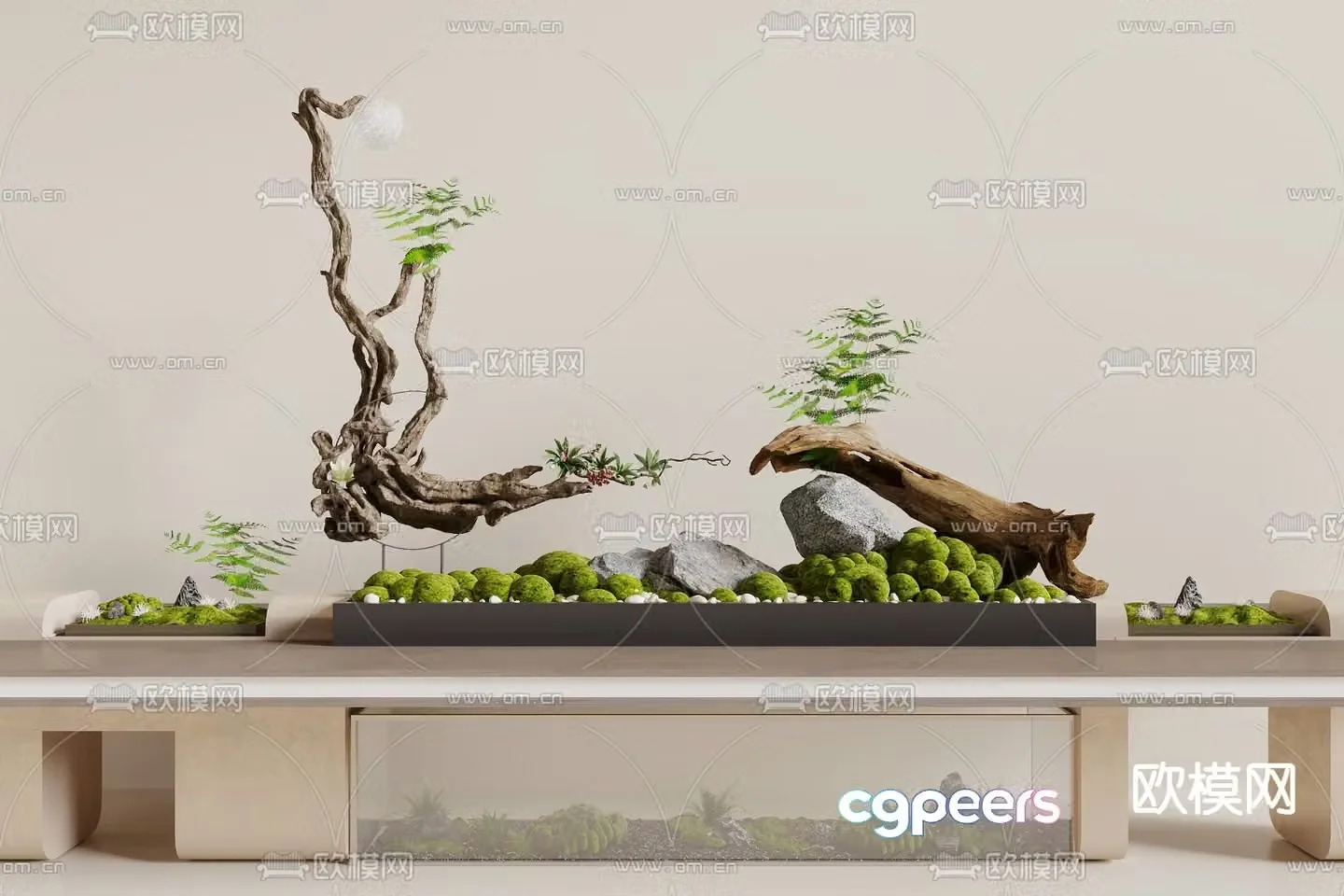 Dead wood and green plant ornaments dead wood landscape sketch 3D model