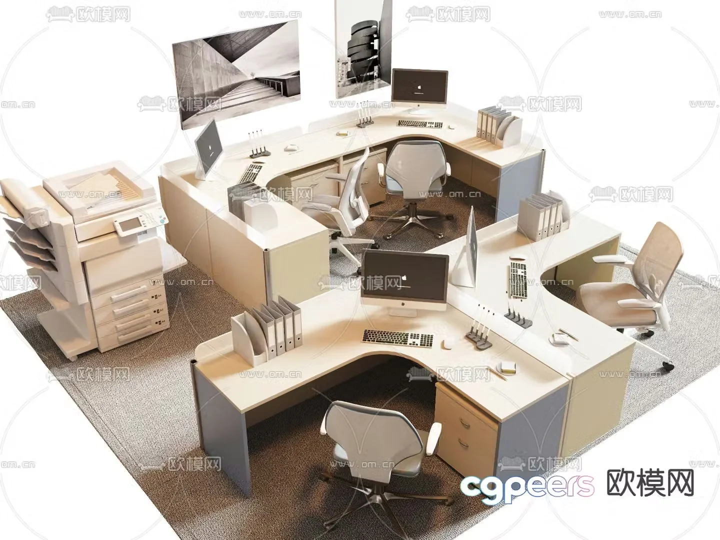 Card space desk work station post 3d model