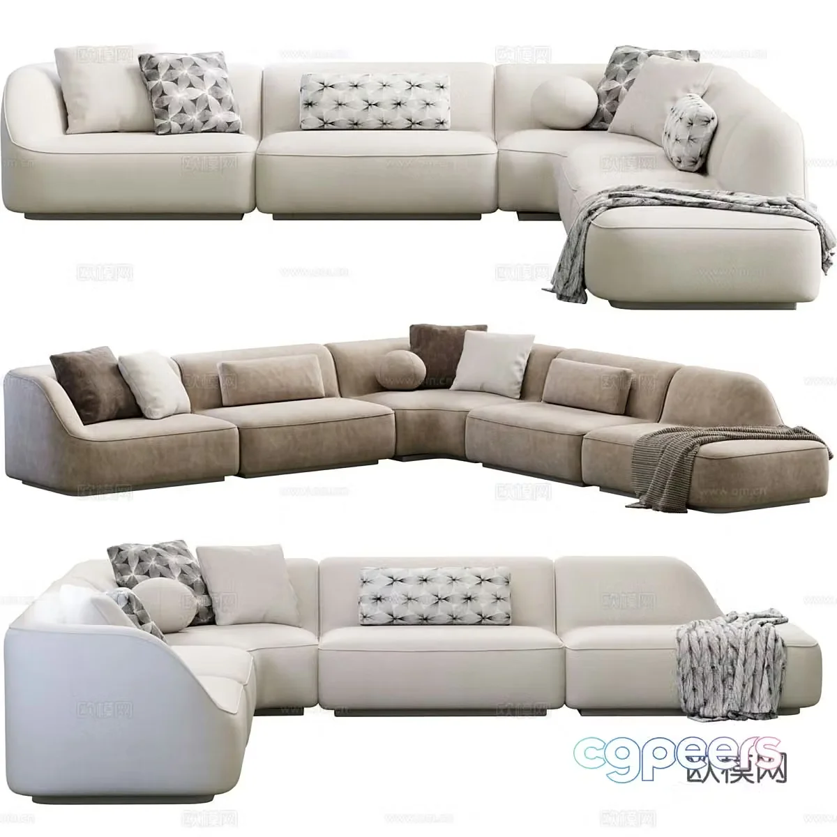 Modern corner sofa multi-person sofa 3d model