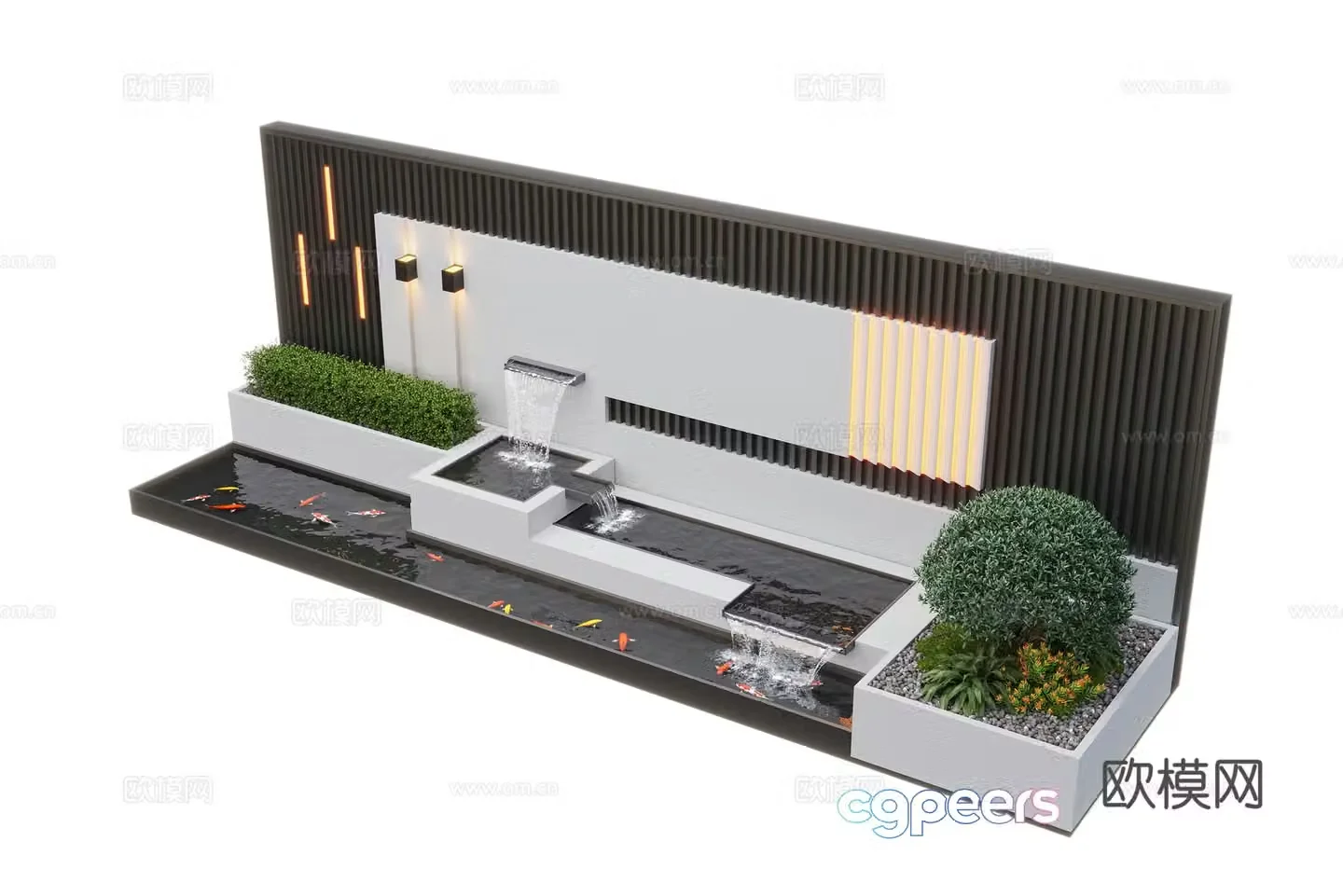 Modern courtyard waterscape waterscape wall stacked water landscape plants fish pond 3d model