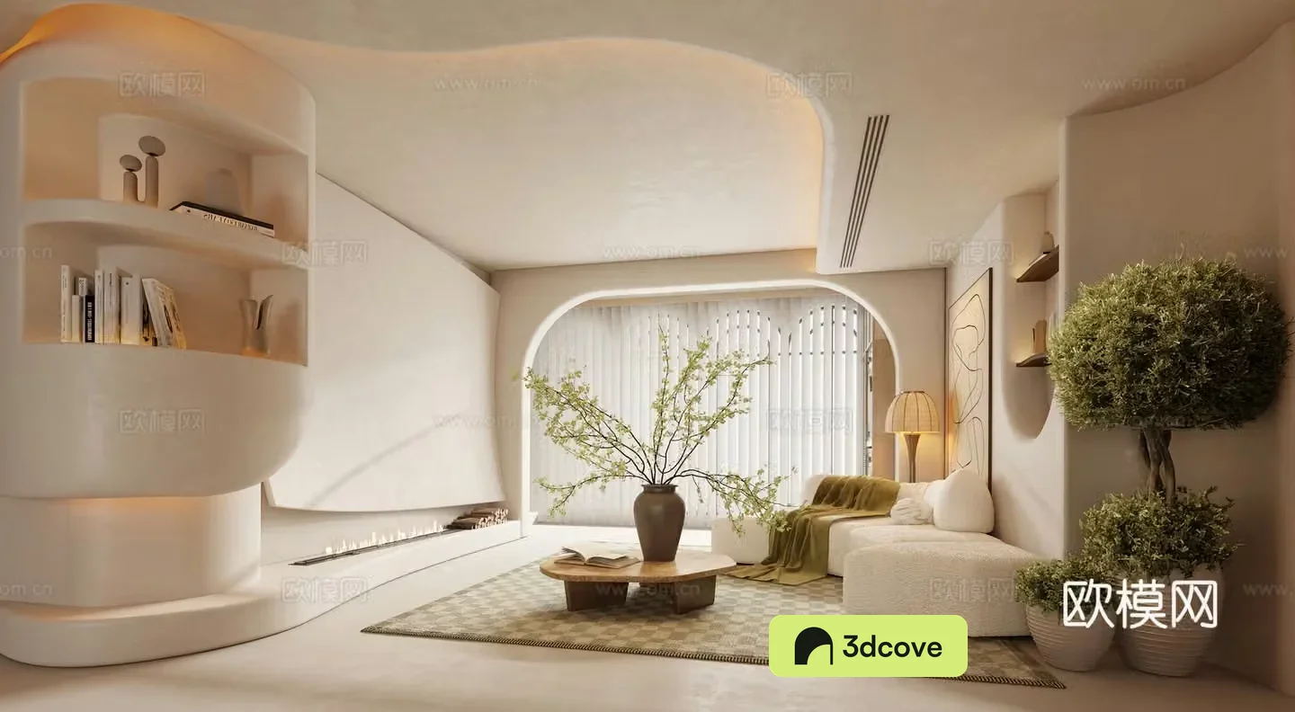Wasabi-Wind Living Room Creamy Living Room Modern Living Room Wasabi Sofa Creamy Sofa Combination 3D Model
