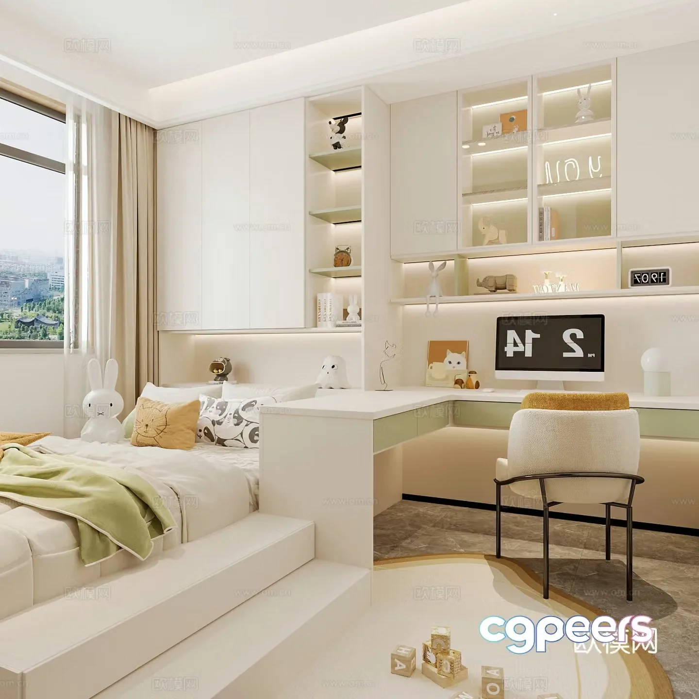 Modern children’s room boy’s room girl’s room children’s bed children’s wardrobe children’s desk 3d model