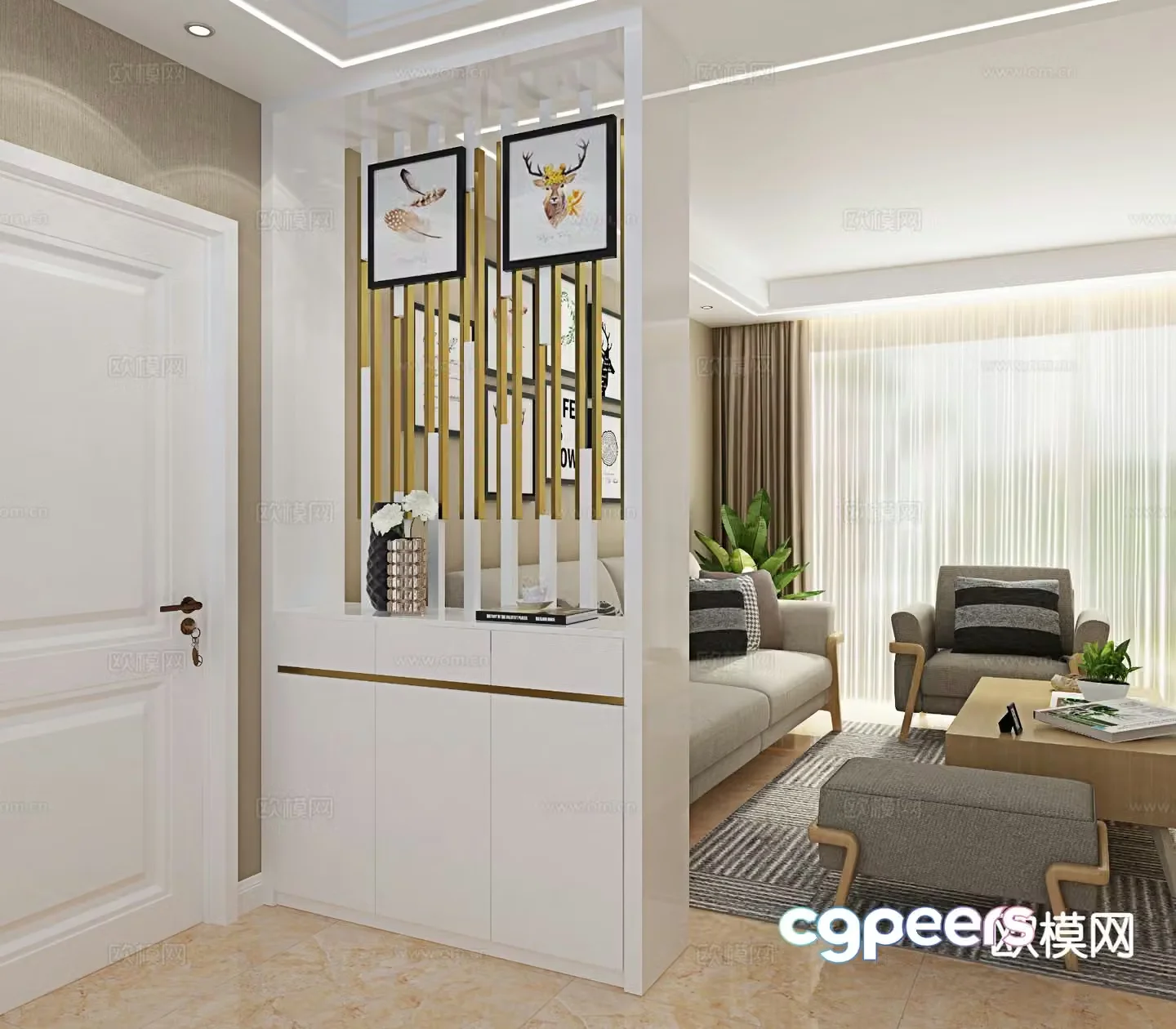 Modern entrance cabinet and partition cabinet 3D model