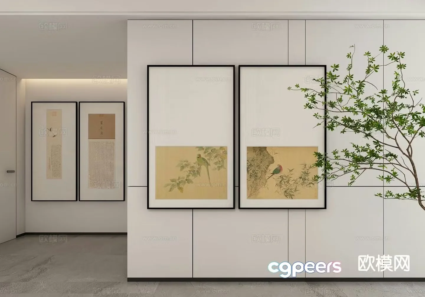 New Chinese style ink painting decorative painting 3D model
