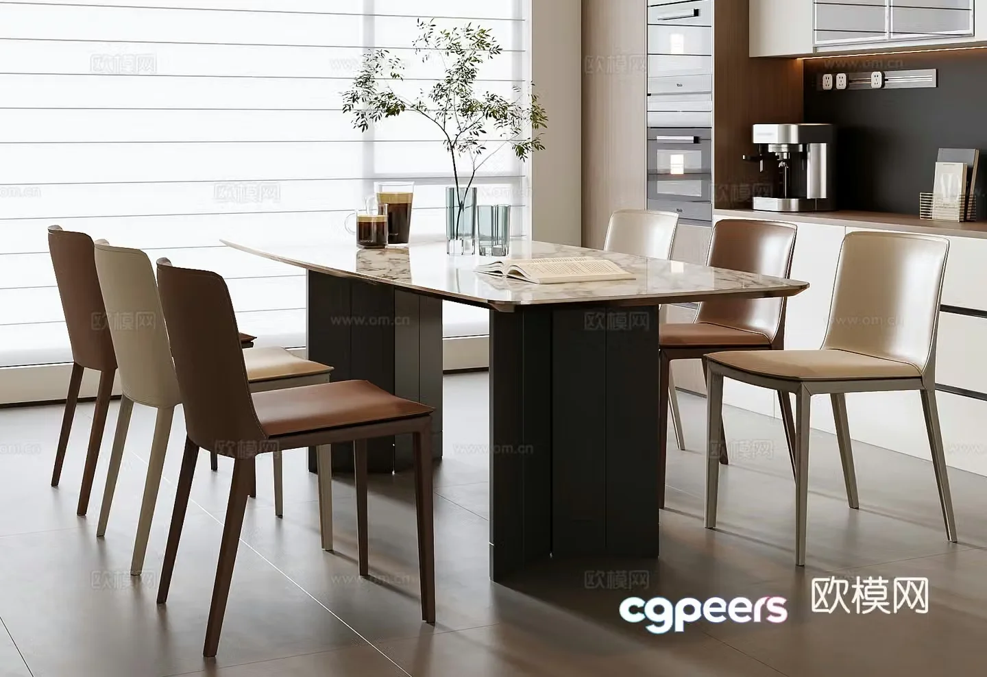 Modern dining table and chair combination 3D model