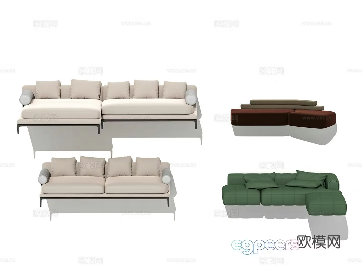 Modern Wasabi style Indoor fabric Leather double corner Multiplayer sofa combination 3D model
