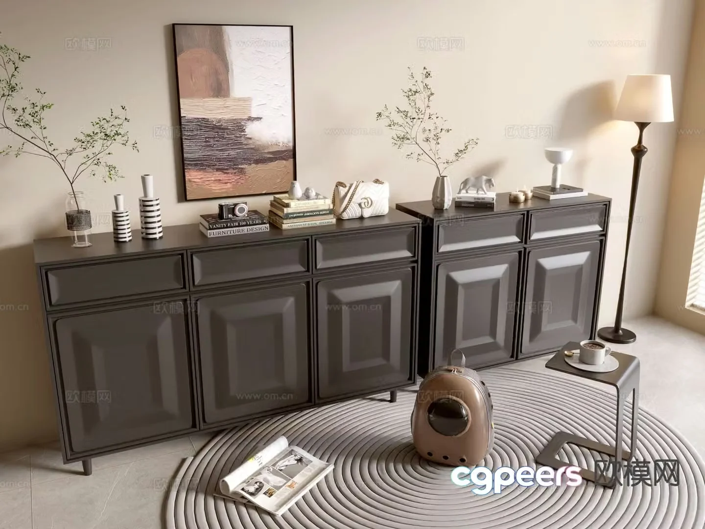 Modern black cabinet shoe cabinet entrance cabinet 3D model