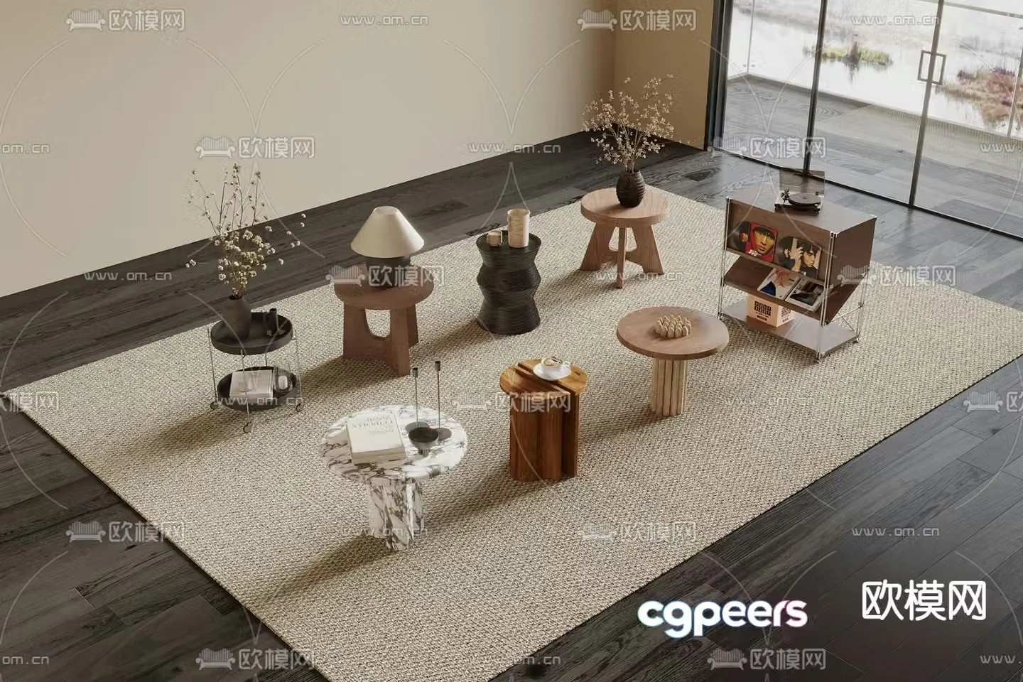 Middle-aged round table side table angle table 3D model