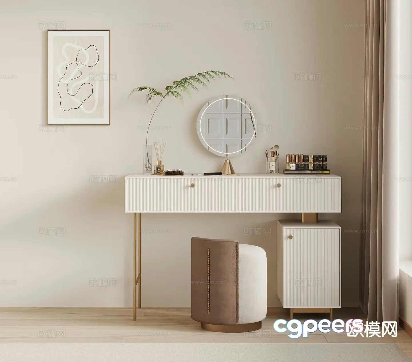 Cream style dresser dresser 3d model