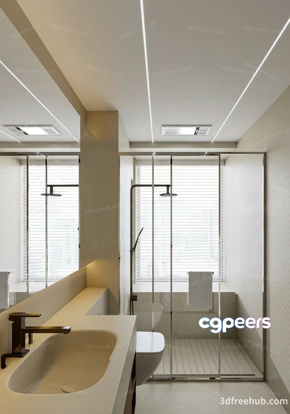 Modern Bathroom With Sleek Fixtures 3D Model – 19280 – VRAY Render