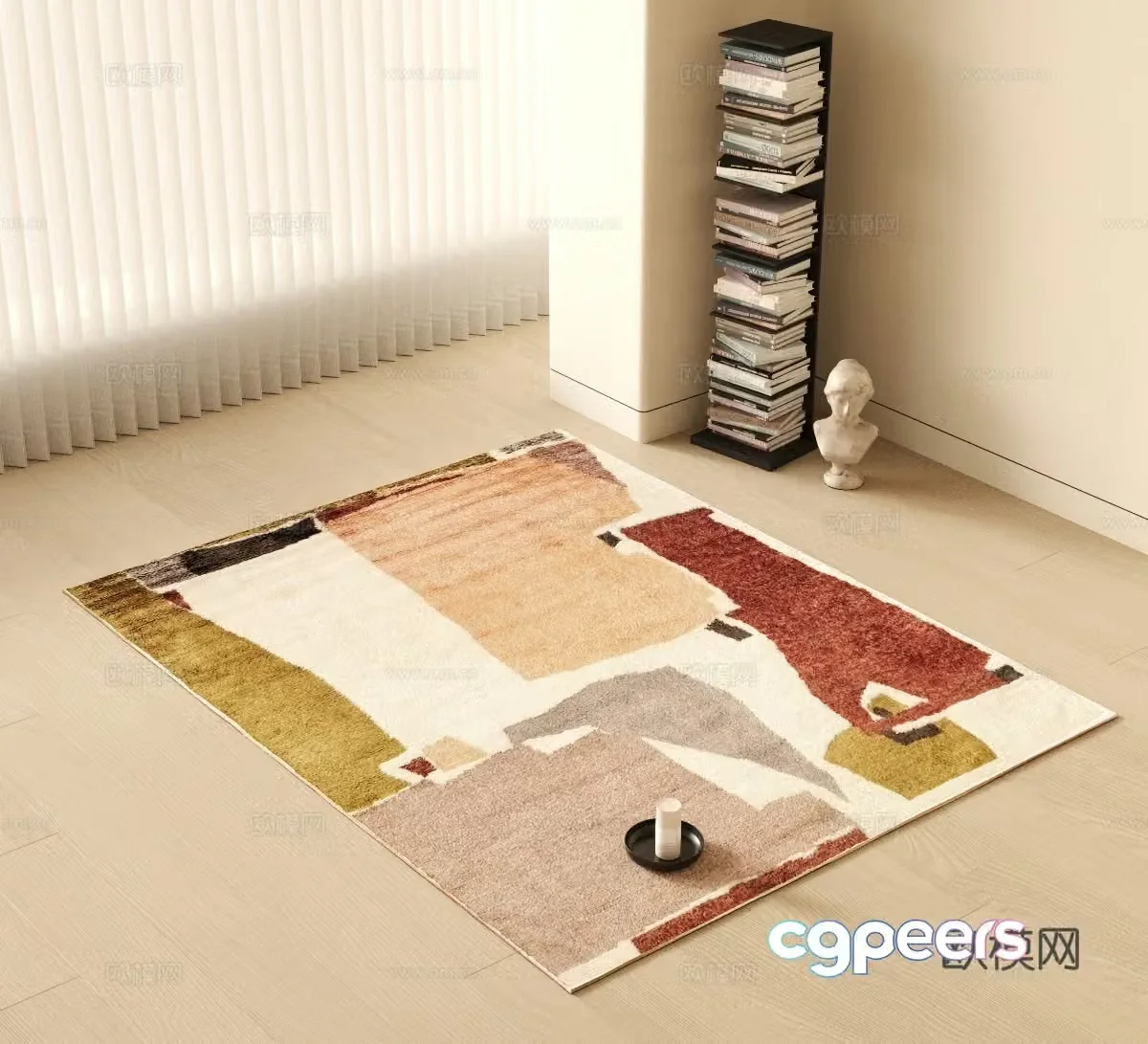 Modern carpet Striped carpet Lazy sofa Plant potted abstract carpet Square carpet 3d model