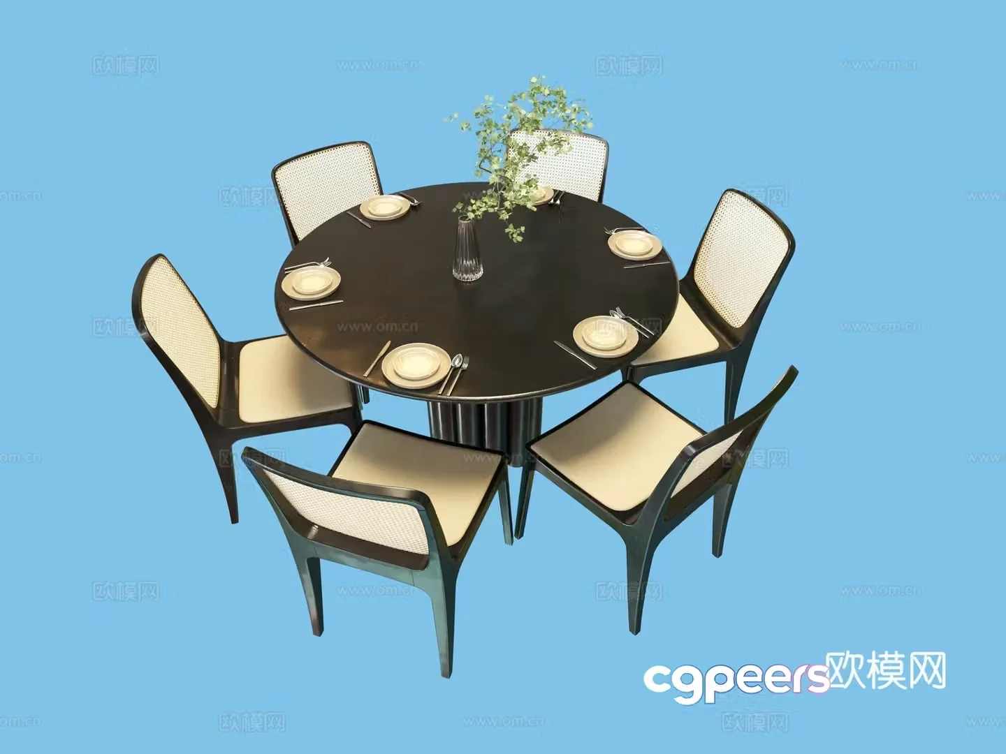 New Chinese style dining table and chairs round dining table 3d model