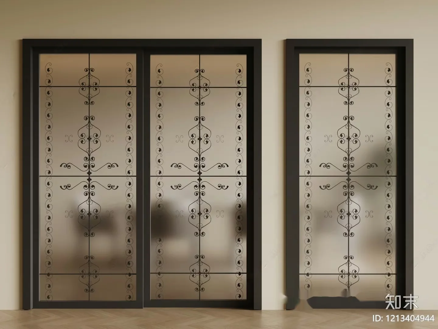 A Decorative Glass Door 3D Model – 10950 – VRAY Render