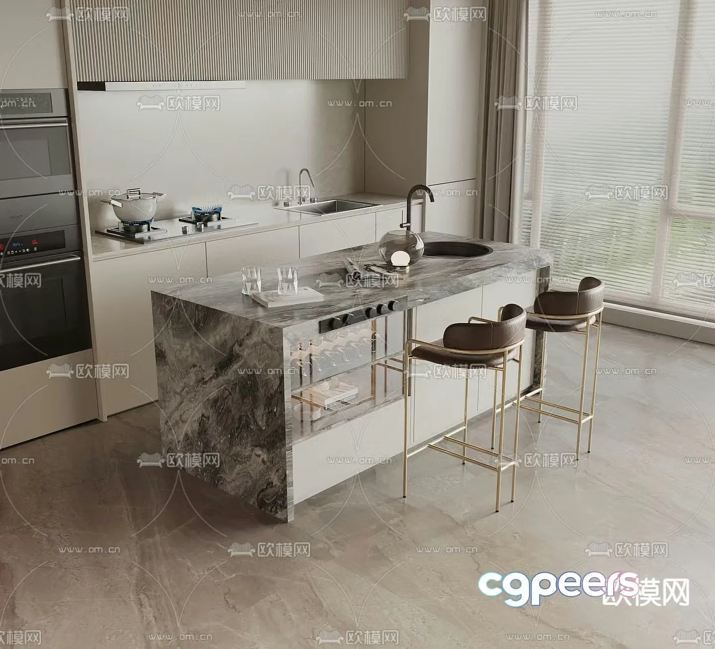Light luxury bar island table water bar 3D model