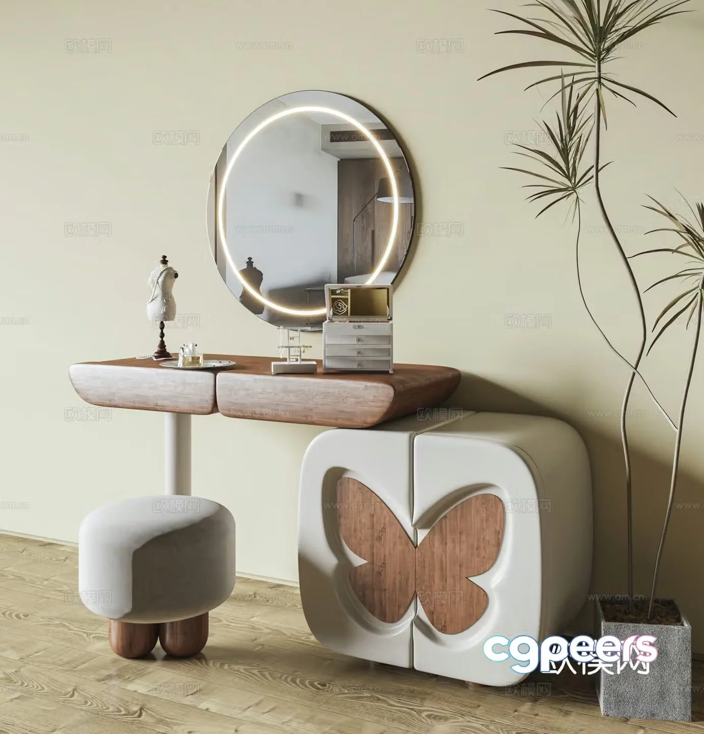 Cream style dressing table dressing table 3d model