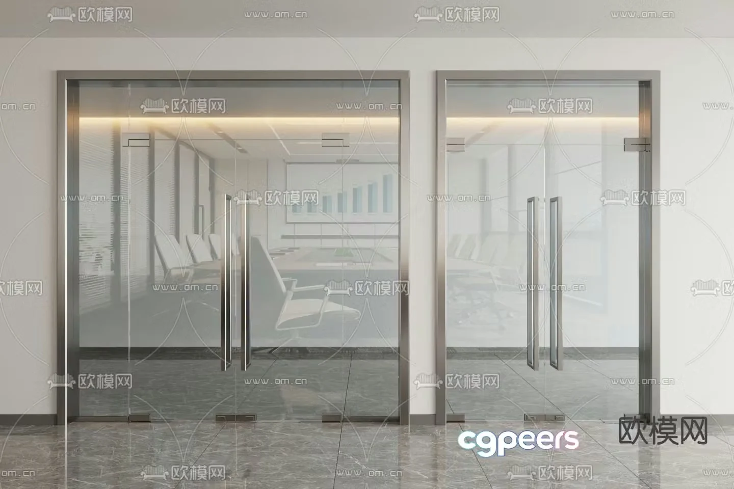 Modern glass door glass double door 3d model