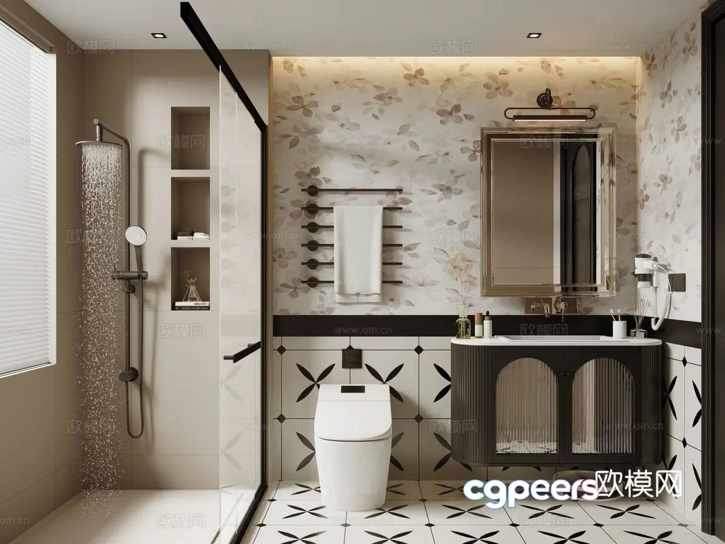 French bathroom wet and dry bathroom 3D model