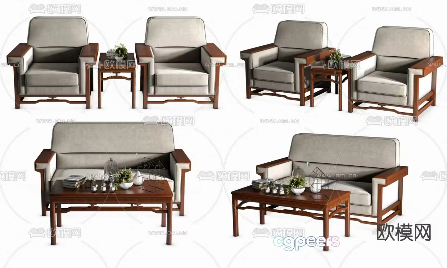 New Chinese style office sofa multi-person sofa 3D model