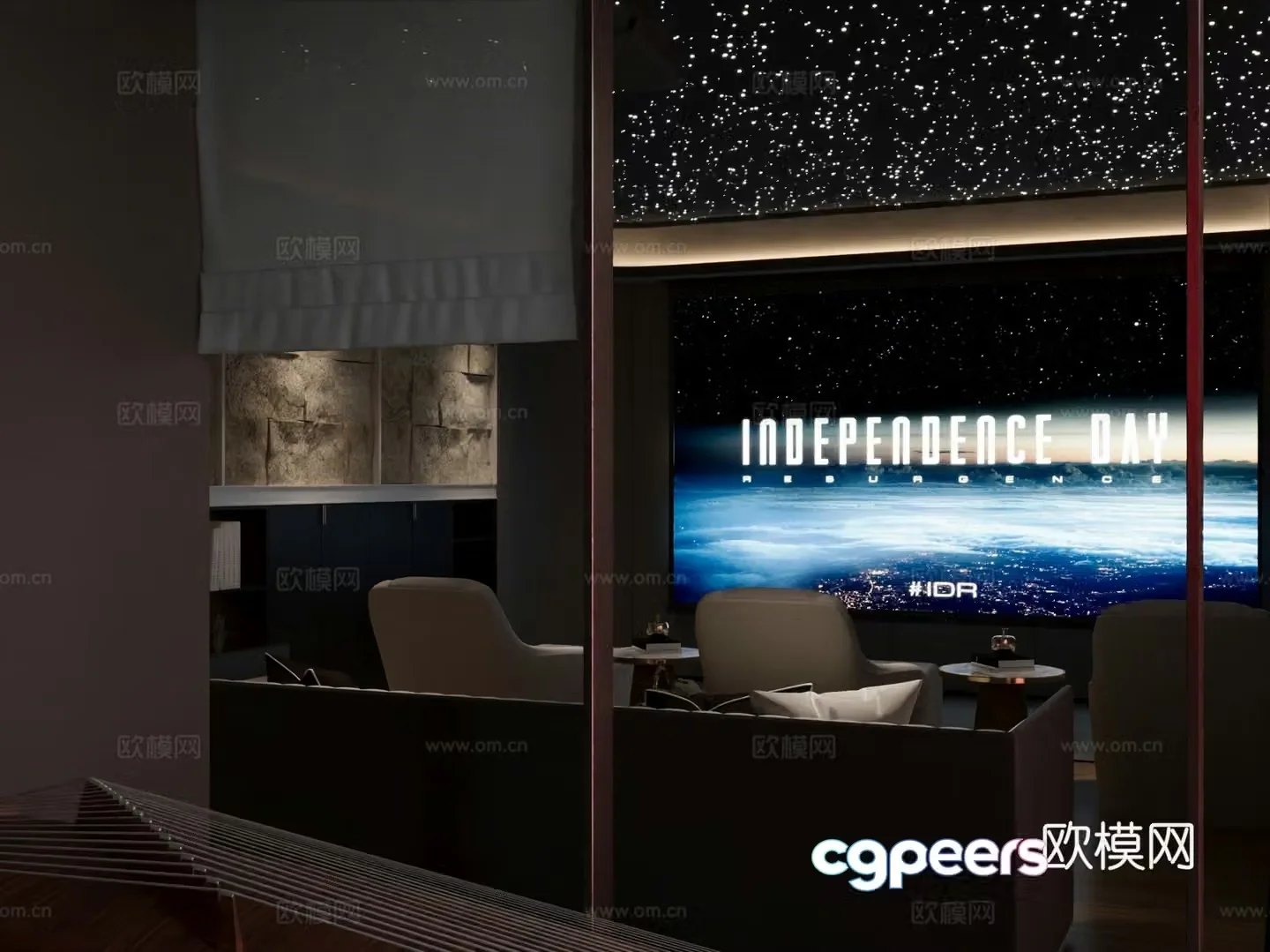 Modern audio and video room basement entertainment room 3d model
